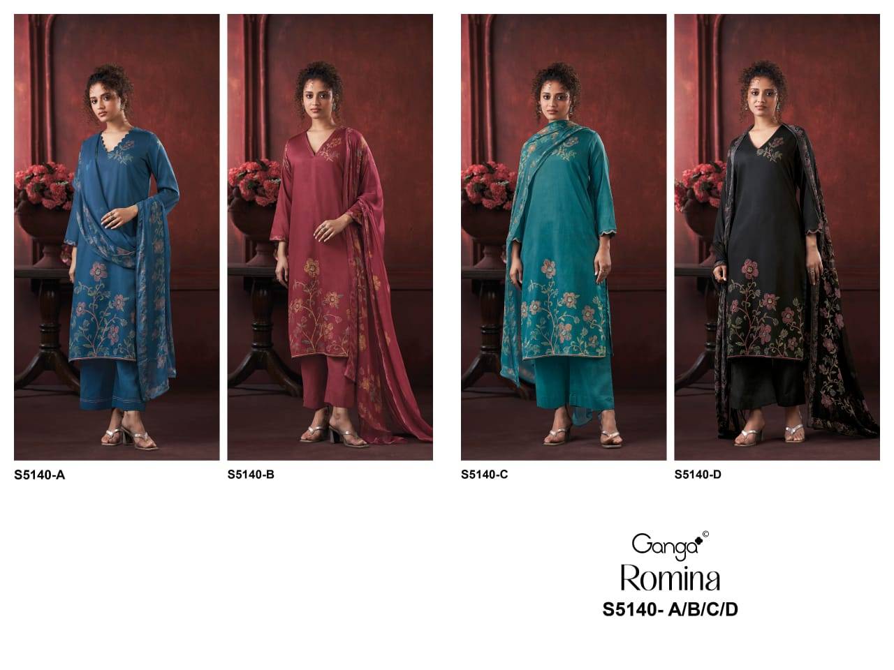 ROMINA 5140 SERIES BY GANGA FASHION Beautiful Colourful COTTON SATIN Dresses At Wholesale Price